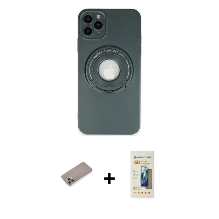MARSİLYAN™- iPhone 12 Pro Max Kılıf Eksen Klasik Prime - Siyah 6D Mat Seramik Hayalet Nano Ekran Koruyucu + Shine Kamera Lens Koruma Cam - SABE