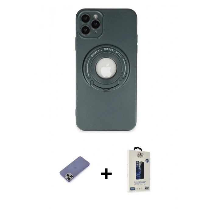 MARSİLYAN™- iPhone 12 Pro Max Kılıf Eksen Klasik Prime - Siyah Bilvis Hayalet Cam Ekran Koruyucu + Metal Kamera Lens Koruma Cam - GD