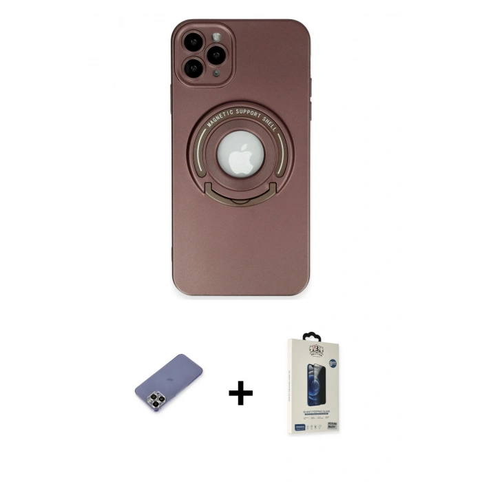 MARSİLYAN™- iPhone 12 Pro Max Kılıf Eksen Klasik Prime - Siyah Bilvis Hayalet Cam Ekran Koruyucu + Metal Kamera Lens Koruma Cam - GD