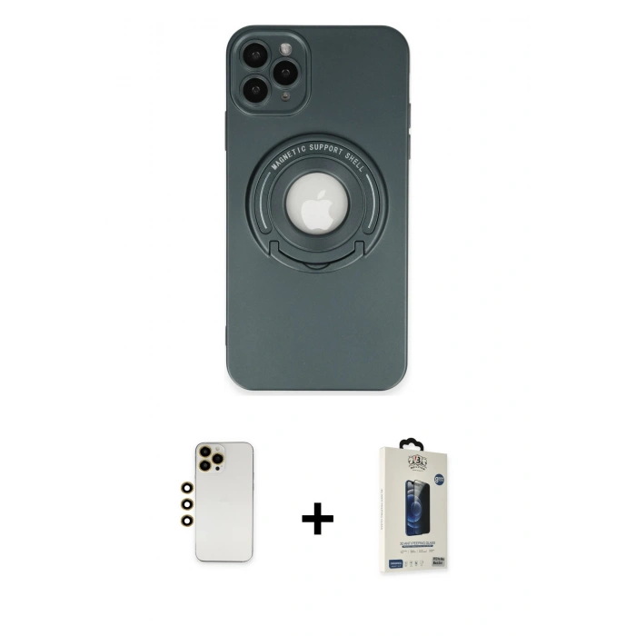 MARSİLYAN™- iPhone 12 Pro Max Kılıf Eksen Klasik Prime - Siyah Bilvis Hayalet Cam Ekran Koruyucu + Shine Kamera Lens - GD