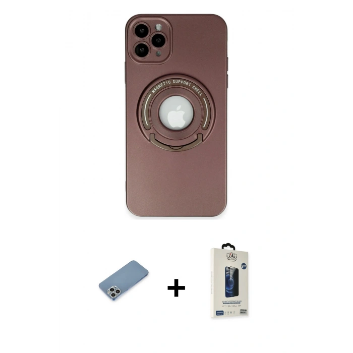 MARSİLYAN™- iPhone 12 Pro Max Kılıf Eksen Klasik Prime - Siyah Bilvis Hayalet Cam Ekran Koruyucu + Shine Kamera Lens Koruma Cam - GS