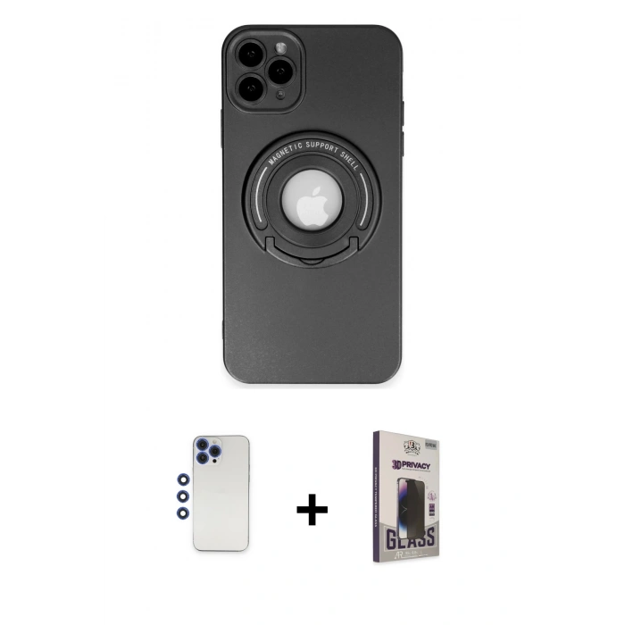 MARSİLYAN™- iPhone 12 Pro Max Kılıf Eksen Klasik Prime - Siyah Bilvis Hayalet Cam Ekran Koruyucu + Shine Kamera Lens - LT