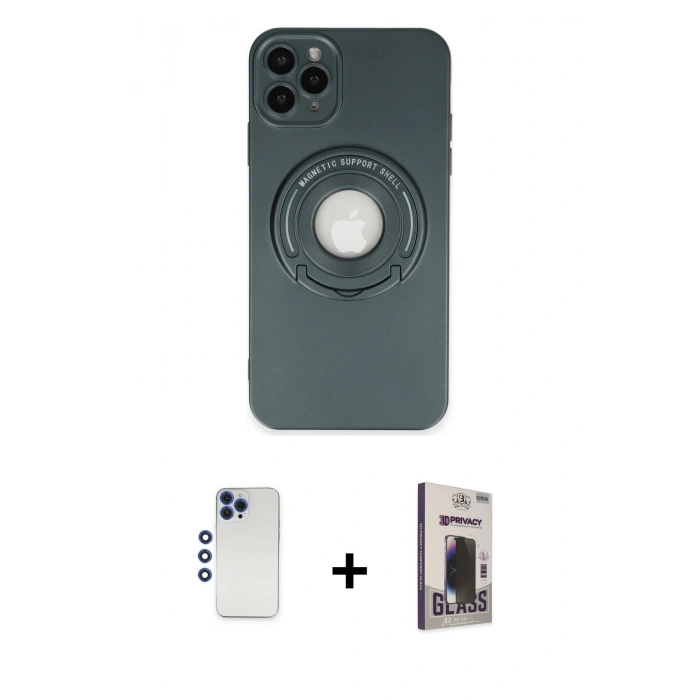 MARSİLYAN™- iPhone 12 Pro Max Kılıf Eksen Klasik Prime - Siyah Bilvis Hayalet Cam Ekran Koruyucu + Shine Kamera Lens - LT