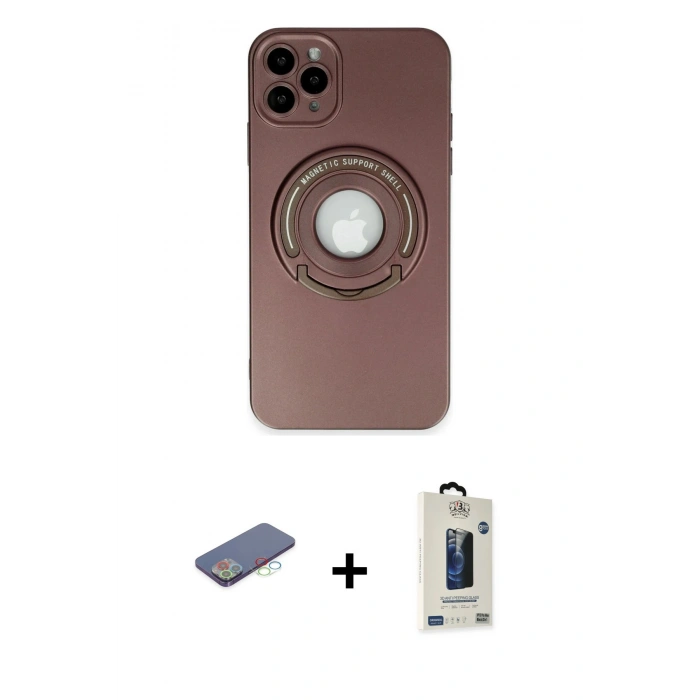 MARSİLYAN™- iPhone 12 Pro Max Kılıf Eksen Klasik Prime - Siyah Bilvis Hayalet Cam Ekran Koruyucu + Renkli Kamera Lens Koruma Cam - MI