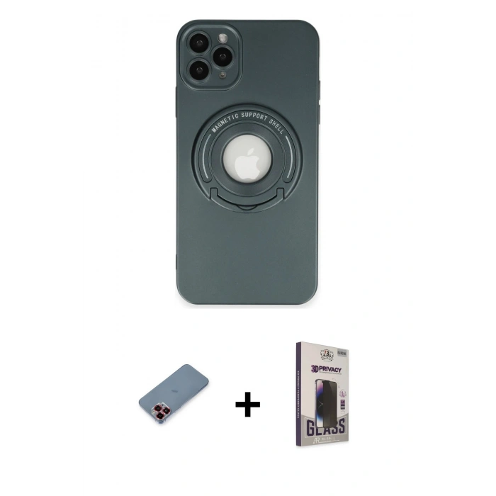 MARSİLYAN™- iPhone 12 Pro Max Kılıf Eksen Klasik Prime - Siyah Bilvis Hayalet Cam Ekran Koruyucu + Metal Kamera Lens Koruma Cam - KI
