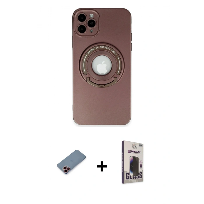 MARSİLYAN™- iPhone 12 Pro Max Kılıf Eksen Klasik Prime - Siyah Bilvis Hayalet Cam Ekran Koruyucu + Metal Kamera Lens Koruma Cam - KI