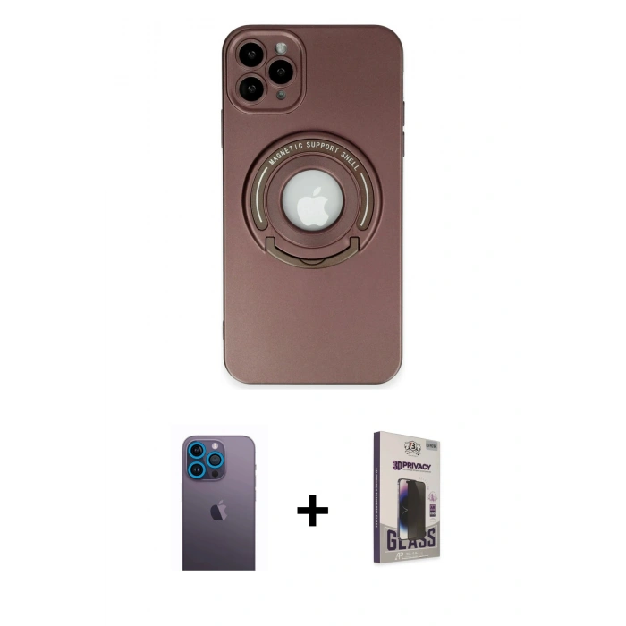 MARSİLYAN™- iPhone 12 Pro Max Kılıf Eksen Klasik Prime - Siyah Bilvis Hayalet Cam Ekran Koruyucu + Neon Fosforlu Kamera Lens - MI