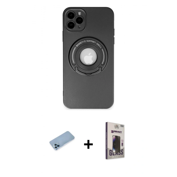 MARSİLYAN™- iPhone 12 Pro Max Kılıf Eksen Klasik Prime - Siyah Bilvis Hayalet Cam Ekran Koruyucu + Shine Kamera Lens Koruma Cam - MI
