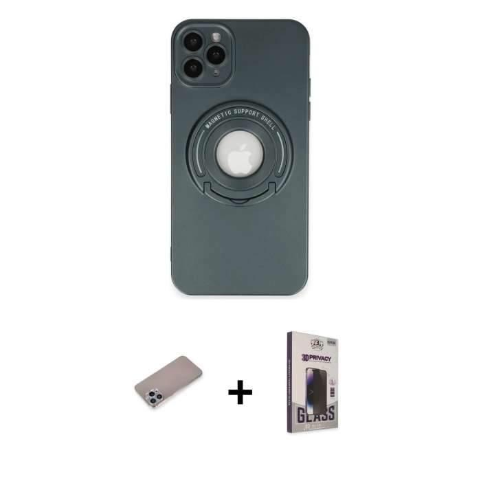 MARSİLYAN™- iPhone 12 Pro Max Kılıf Eksen Klasik Prime - Siyah Bilvis Hayalet Cam Ekran Koruyucu + Shine Kamera Lens Koruma Cam - SABE