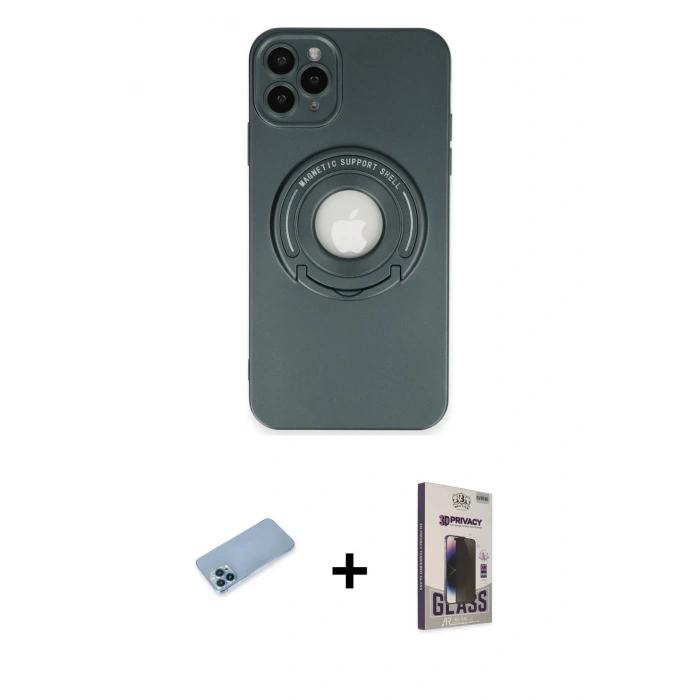 MARSİLYAN™- iPhone 12 Pro Max Kılıf Eksen Klasik Prime - Siyah Bilvis Hayalet Cam Ekran Koruyucu + Shine Kamera Lens Koruma Cam - MI