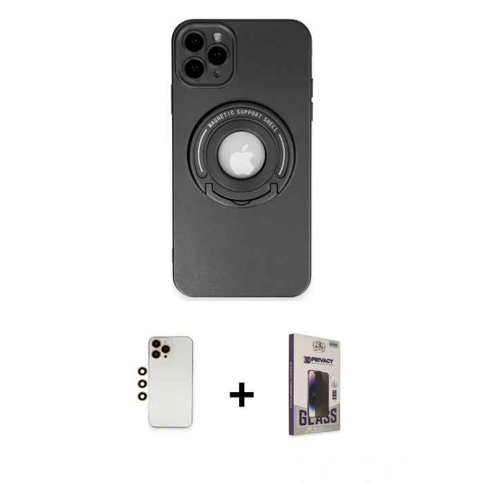 MARSİLYAN™- iPhone 12 Pro Max Kılıf Eksen Klasik Prime - Siyah Bilvis Hayalet Cam Ekran Koruyucu + Shine Kamera Lens - GD