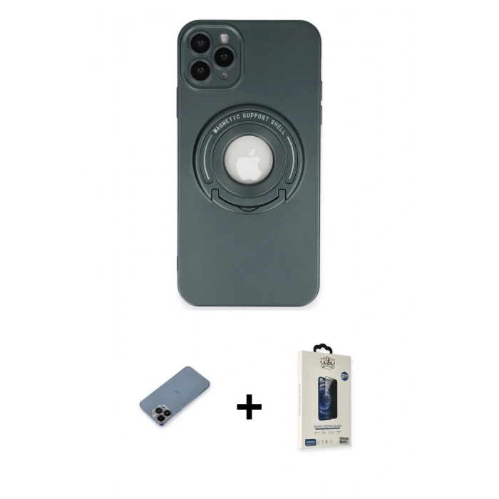 MARSİLYAN™- iPhone 12 Pro Max Kılıf Eksen Klasik Prime - Siyah Bilvis Hayalet Cam Ekran Koruyucu + Shine Kamera Lens Koruma Cam - SH