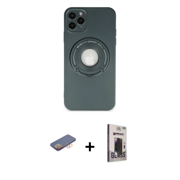MARSİLYAN™- iPhone 12 Pro Max Kılıf Eksen Klasik Prime - Siyah Bilvis Hayalet Cam Ekran Koruyucu + Renkli Kamera Lens Koruma Cam - TU