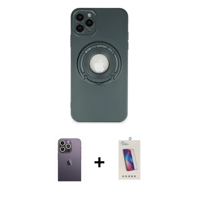 MARSİLYAN™- iPhone 12 Pro Max Kılıf Eksen Klasik Prime - Siyah Joko 5D Cam + Neon Fosforlu Kamera Lens - BZ