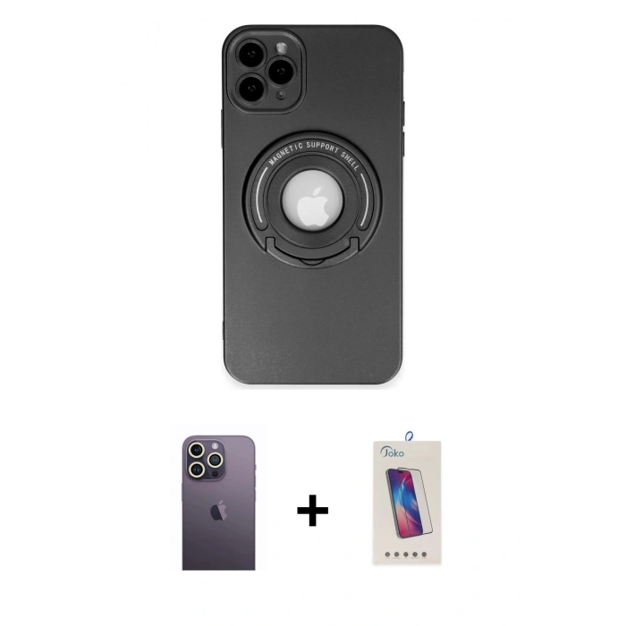 MARSİLYAN™- iPhone 12 Pro Max Kılıf Eksen Klasik Prime - Siyah Joko 5D Cam + Neon Fosforlu Kamera Lens - BZ