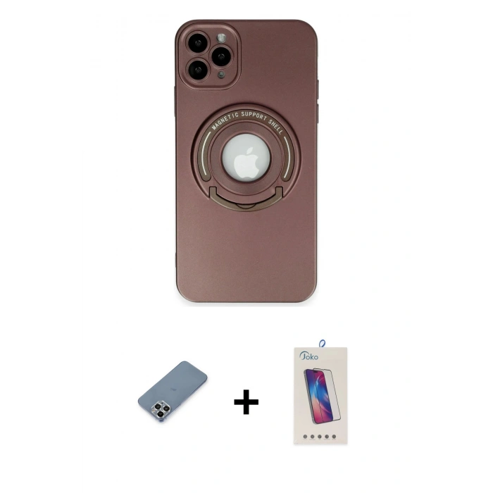 MARSİLYAN™- iPhone 12 Pro Max Kılıf Eksen Klasik Prime - Siyah Joko 5D Cam + Gümüş Metal Kamera Lens Koruma Cam