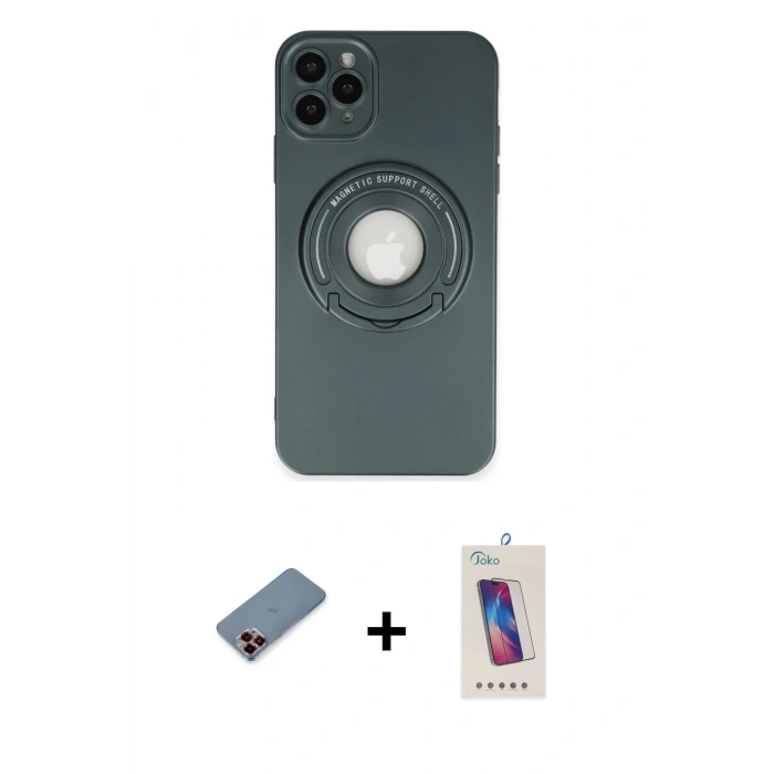 MARSİLYAN™- iPhone 12 Pro Max Kılıf Eksen Klasik Prime - Siyah Joko 5D Cam + Metal Kamera Lens Koruma Cam - KI