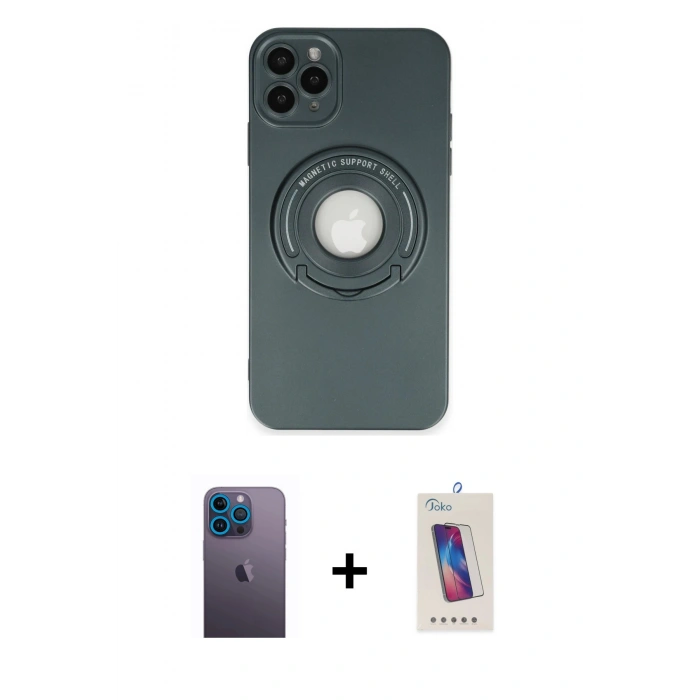 MARSİLYAN™- iPhone 12 Pro Max Kılıf Eksen Klasik Prime - Siyah Joko 5D Cam + Neon Fosforlu Kamera Lens - MI