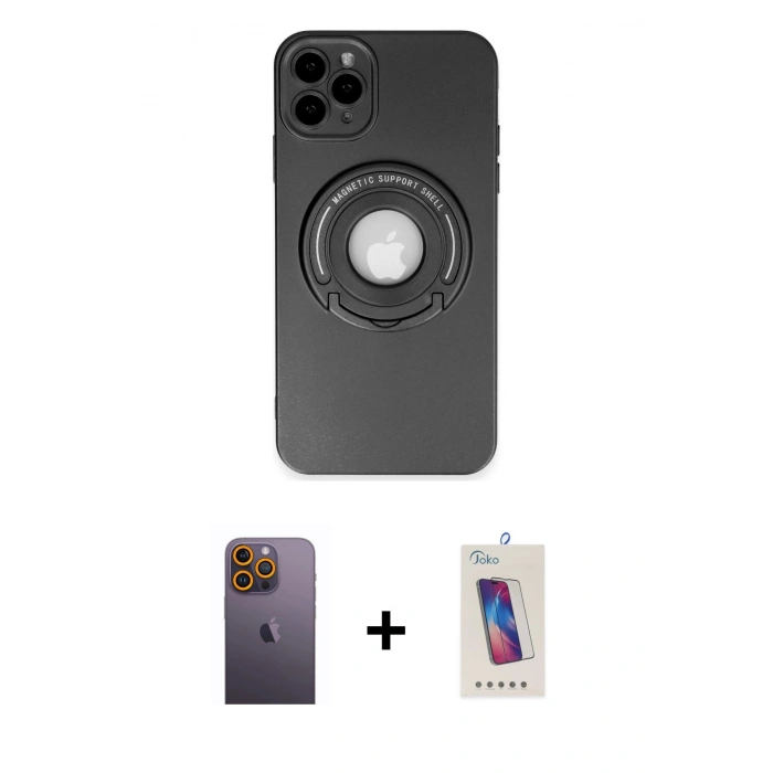 MARSİLYAN™- iPhone 12 Pro Max Kılıf Eksen Klasik Prime - Siyah Joko 5D Cam + Neon Fosforlu Kamera Lens - SI