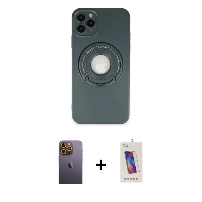 MARSİLYAN™- iPhone 12 Pro Max Kılıf Eksen Klasik Prime - Siyah Joko 5D Cam + Neon Fosforlu Kamera Lens - SI