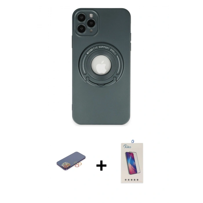 MARSİLYAN™- iPhone 12 Pro Max Kılıf Eksen Klasik Prime - Siyah Joko 5D Cam + Renkli Kamera Lens Koruma Cam - TU