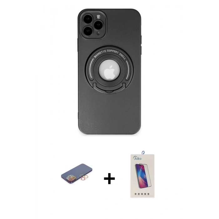 MARSİLYAN™- iPhone 12 Pro Max Kılıf Eksen Klasik Prime - Siyah Joko 5D Cam + Renkli Kamera Lens Koruma Cam - TU
