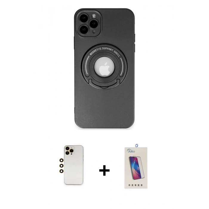 MARSİLYAN™- iPhone 12 Pro Max Kılıf Eksen Klasik Prime - Siyah Joko 5D Cam + Shine Kamera Lens - GD