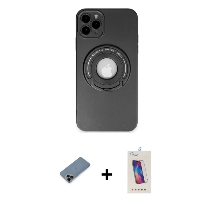 MARSİLYAN™- iPhone 12 Pro Max Kılıf Eksen Klasik Prime - Siyah Joko 5D Cam + Shine Kamera Lens Koruma Cam - SH