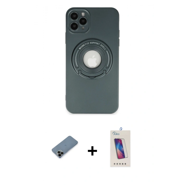 MARSİLYAN™- iPhone 12 Pro Max Kılıf Eksen Klasik Prime - Siyah Joko 5D Cam + Shine Kamera Lens Koruma Cam - SH