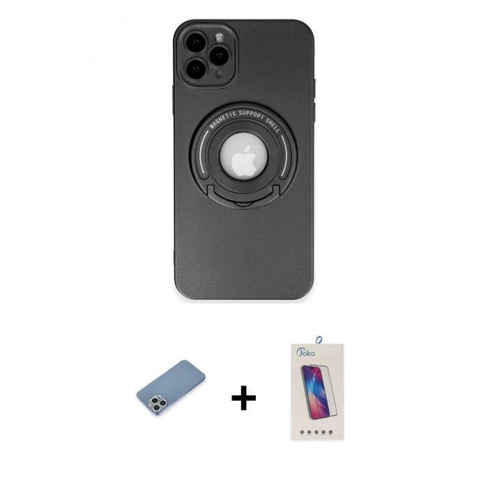 MARSİLYAN™- iPhone 12 Pro Max Kılıf Eksen Klasik Prime - Siyah Joko 5D Cam + Shine Kamera Lens Koruma Cam - GS