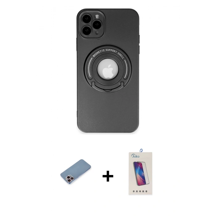 MARSİLYAN™- iPhone 12 Pro Max Kılıf Eksen Klasik Prime - Siyah Joko 5D Cam + Shine Kamera Lens Koruma Cam - PE