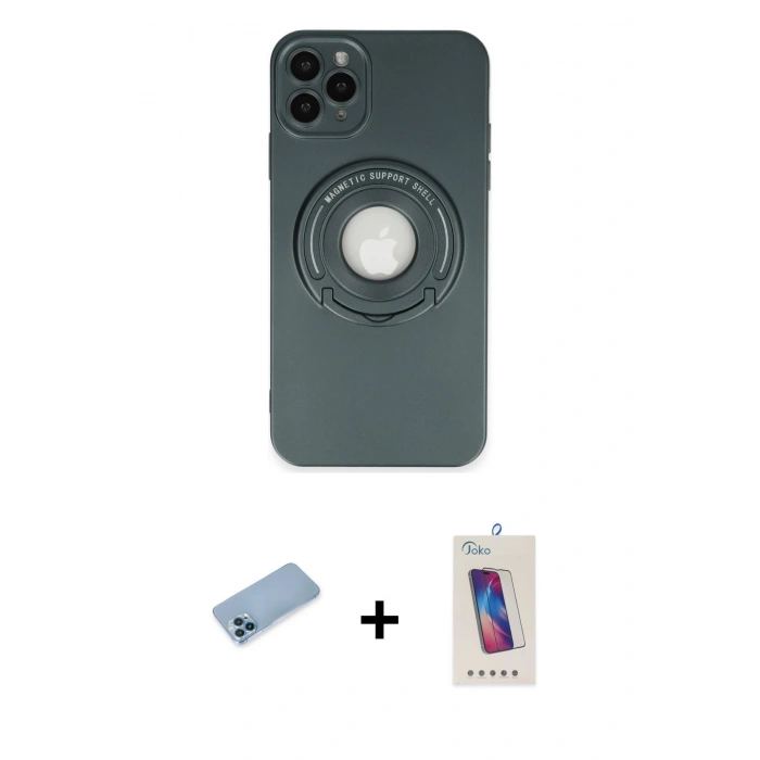 MARSİLYAN™- iPhone 12 Pro Max Kılıf Eksen Klasik Prime - Siyah Joko 5D Cam + Shine Kamera Lens Koruma Cam - MI