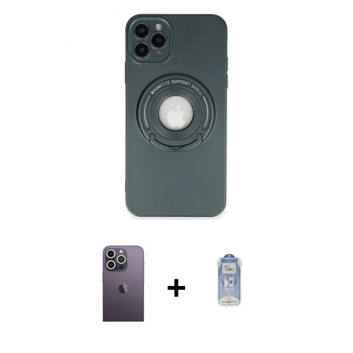 MARSİLYAN™- iPhone 12 Pro Max Kılıf Eksen Klasik Prime - Siyah Joko Magic 5D Cam + Neon Fosforlu Kamera Lens - BZ