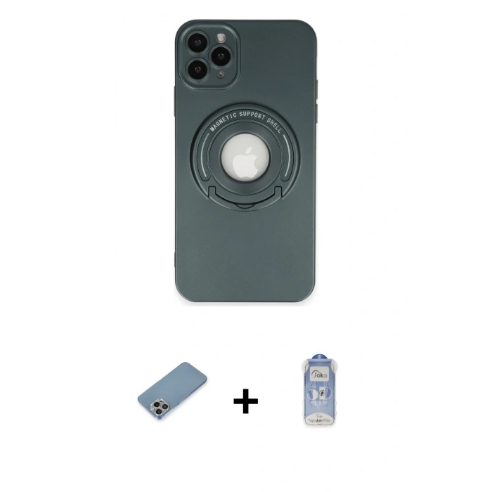 MARSİLYAN™- iPhone 12 Pro Max Kılıf Eksen Klasik Prime - Siyah Joko Magic 5D Cam + Gökkuşağı Shine Kamera Lens Koruma Cam