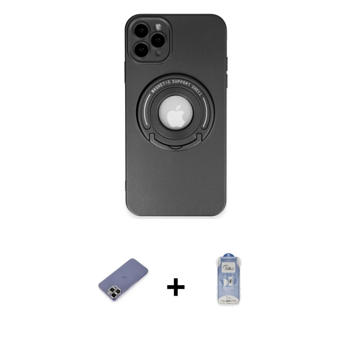 MARSİLYAN™- iPhone 12 Pro Max Kılıf Eksen Klasik Prime - Siyah Joko Magic 5D Cam + Metal Kamera Lens Koruma Cam - GD