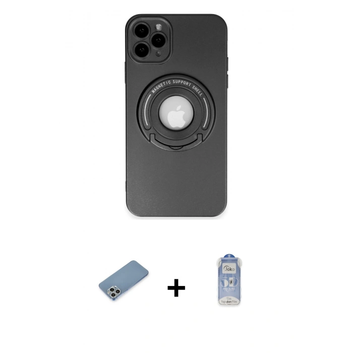 MARSİLYAN™- iPhone 12 Pro Max Kılıf Eksen Klasik Prime - Siyah Joko Magic 5D Cam + Shine Kamera Lens Koruma Cam - GS
