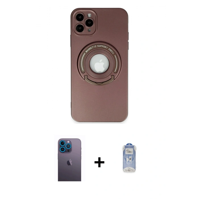 MARSİLYAN™- iPhone 12 Pro Max Kılıf Eksen Klasik Prime - Siyah Joko Magic 5D Cam + Neon Fosforlu Kamera Lens - MI