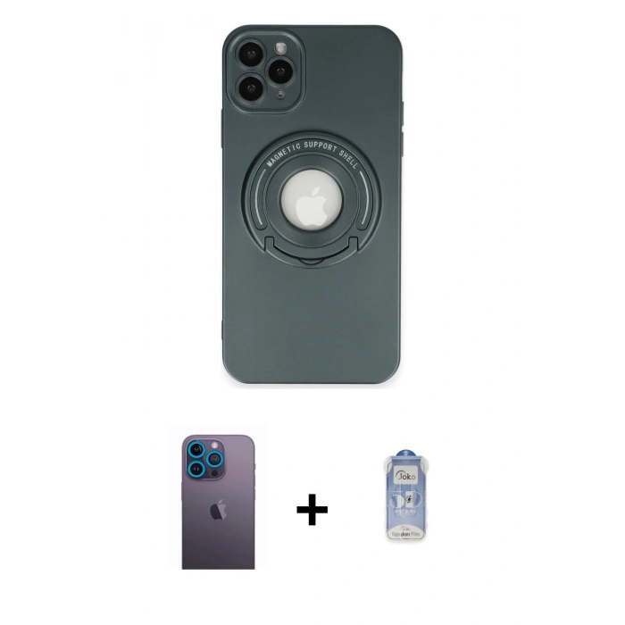 MARSİLYAN™- iPhone 12 Pro Max Kılıf Eksen Klasik Prime - Siyah Joko Magic 5D Cam + Neon Fosforlu Kamera Lens - MI