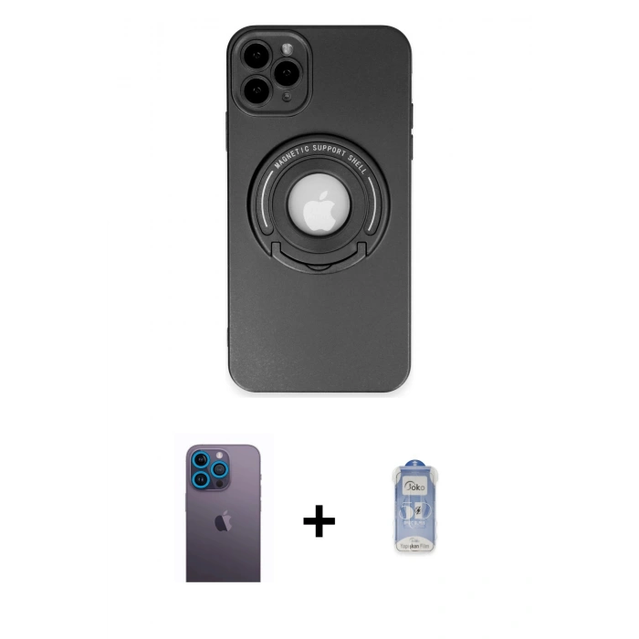 MARSİLYAN™- iPhone 12 Pro Max Kılıf Eksen Klasik Prime - Siyah Joko Magic 5D Cam + Neon Fosforlu Kamera Lens - MI