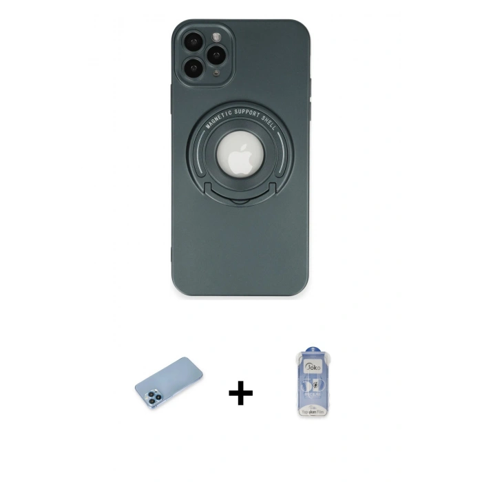 MARSİLYAN™- iPhone 12 Pro Max Kılıf Eksen Klasik Prime - Siyah Joko Magic 5D Cam + Mavi Shine Kamera Lens Koruma Cam