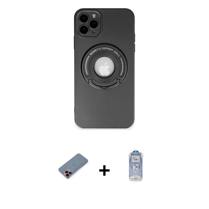MARSİLYAN™- iPhone 12 Pro Max Kılıf Eksen Klasik Prime - Siyah Joko Magic 5D Cam + Metal Kamera Lens Koruma Cam - KI