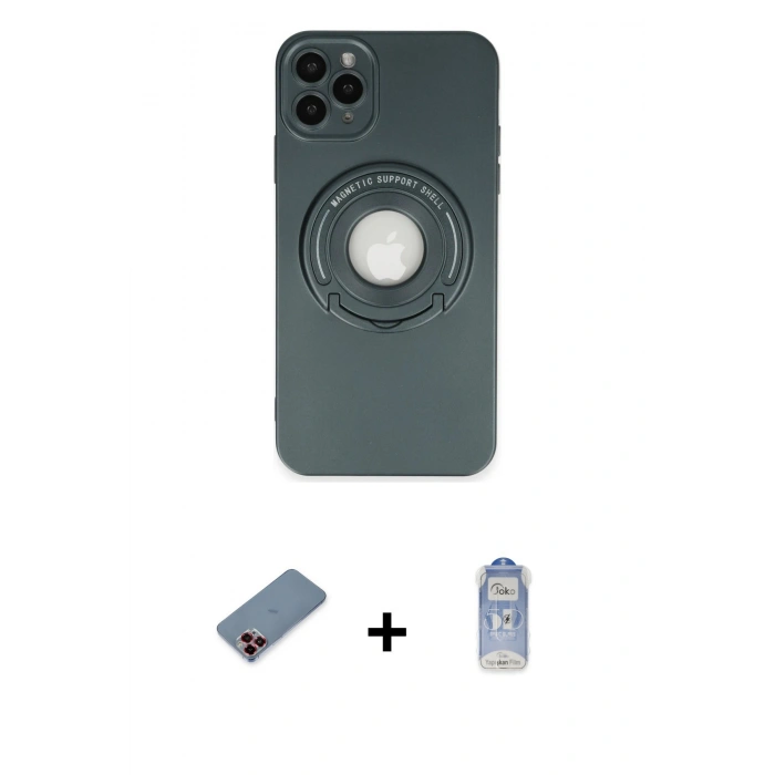 MARSİLYAN™- iPhone 12 Pro Max Kılıf Eksen Klasik Prime - Siyah Joko Magic 5D Cam + Metal Kamera Lens Koruma Cam - KI