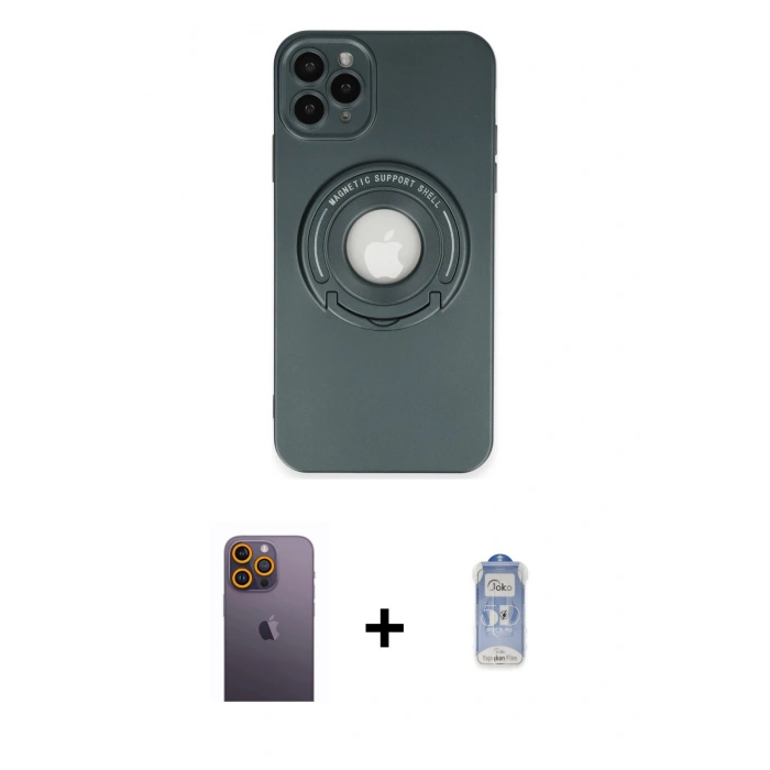 MARSİLYAN™- iPhone 12 Pro Max Kılıf Eksen Klasik Prime - Siyah Joko Magic 5D Cam + Neon Fosforlu Kamera Lens - SI