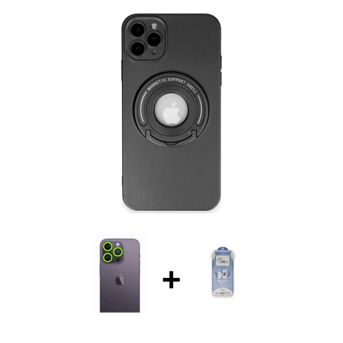 MARSİLYAN™- iPhone 12 Pro Max Kılıf Eksen Klasik Prime - Siyah Joko Magic 5D Cam + Neon Fosforlu Kamera Lens - YL