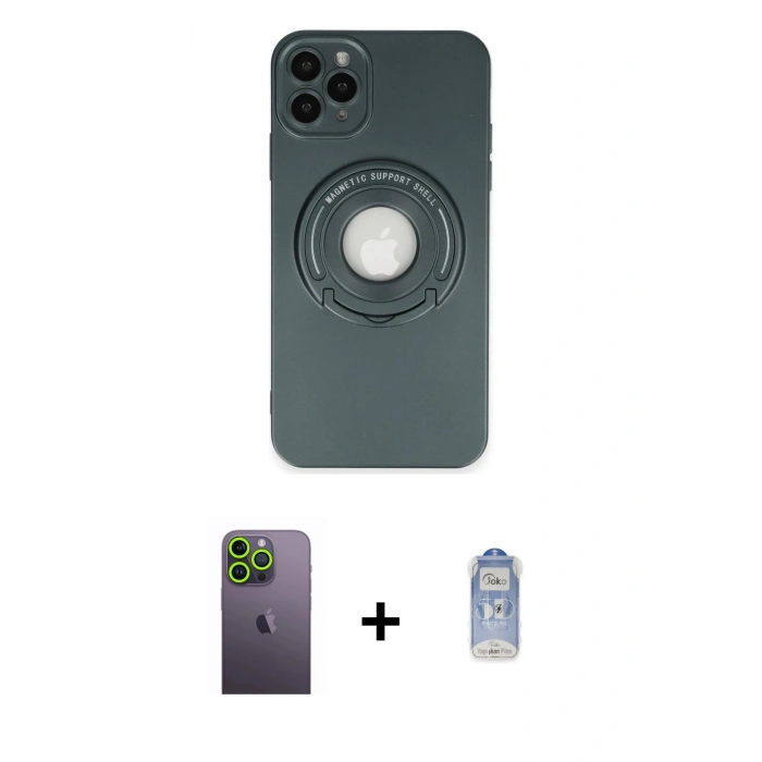 MARSİLYAN™- iPhone 12 Pro Max Kılıf Eksen Klasik Prime - Siyah Joko Magic 5D Cam + Neon Fosforlu Kamera Lens - YL