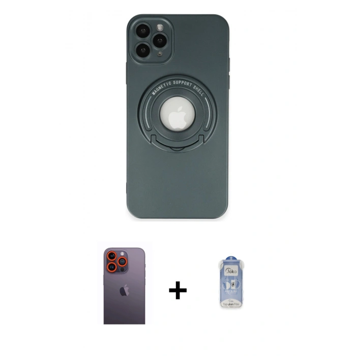MARSİLYAN™- iPhone 12 Pro Max Kılıf Eksen Klasik Prime - Siyah Joko Magic 5D Cam + Neon Fosforlu Kamera Lens - TU