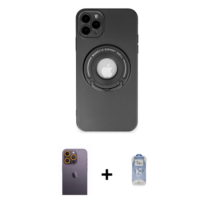 MARSİLYAN™- iPhone 12 Pro Max Kılıf Eksen Klasik Prime - Siyah Joko Magic 5D Cam + Neon Fosforlu Kamera Lens - SI
