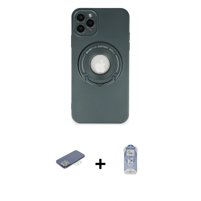 MARSİLYAN™- iPhone 12 Pro Max Kılıf Eksen Klasik Prime - Siyah Joko Magic 5D Cam + Renkli Kamera Lens Koruma Cam - YL