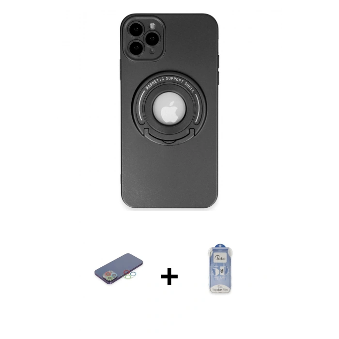 MARSİLYAN™- iPhone 12 Pro Max Kılıf Eksen Klasik Prime - Siyah Joko Magic 5D Cam + Renkli Kamera Lens Koruma Cam - MI