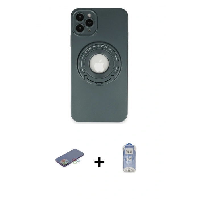 MARSİLYAN™- iPhone 12 Pro Max Kılıf Eksen Klasik Prime - Siyah Joko Magic 5D Cam + Renkli Kamera Lens Koruma Cam - MI